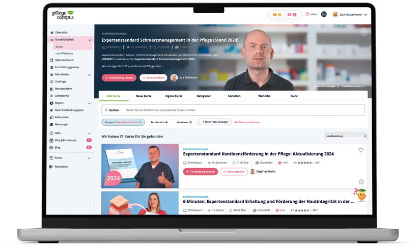 Screenshot der Pflegecampus Kursbibliothek